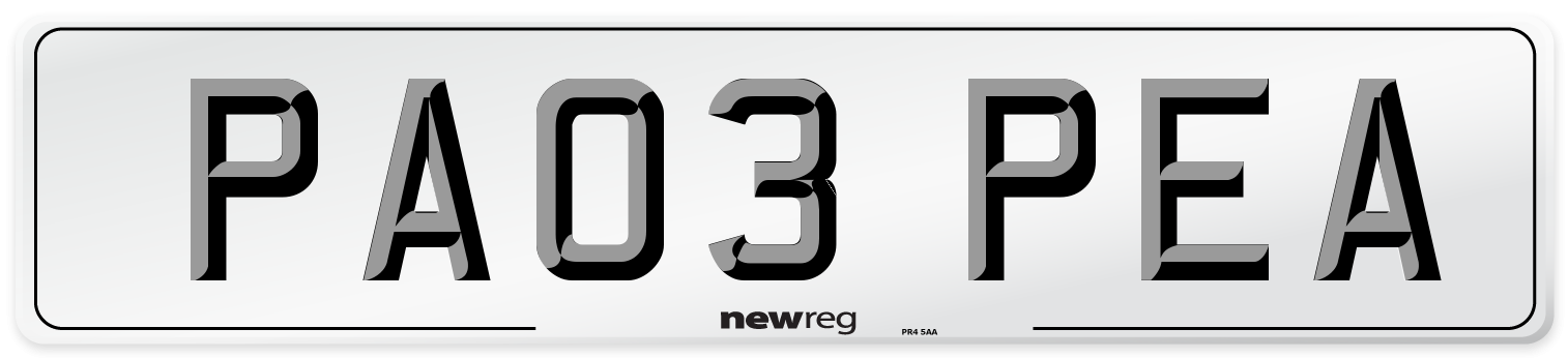 PA03 PEA Number Plate from New Reg